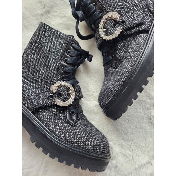 NWOB Jimmy Choo Cora Marl Embellished Glistening Tweed Combat Boots Sz EU 36 - Picture 3 of 13